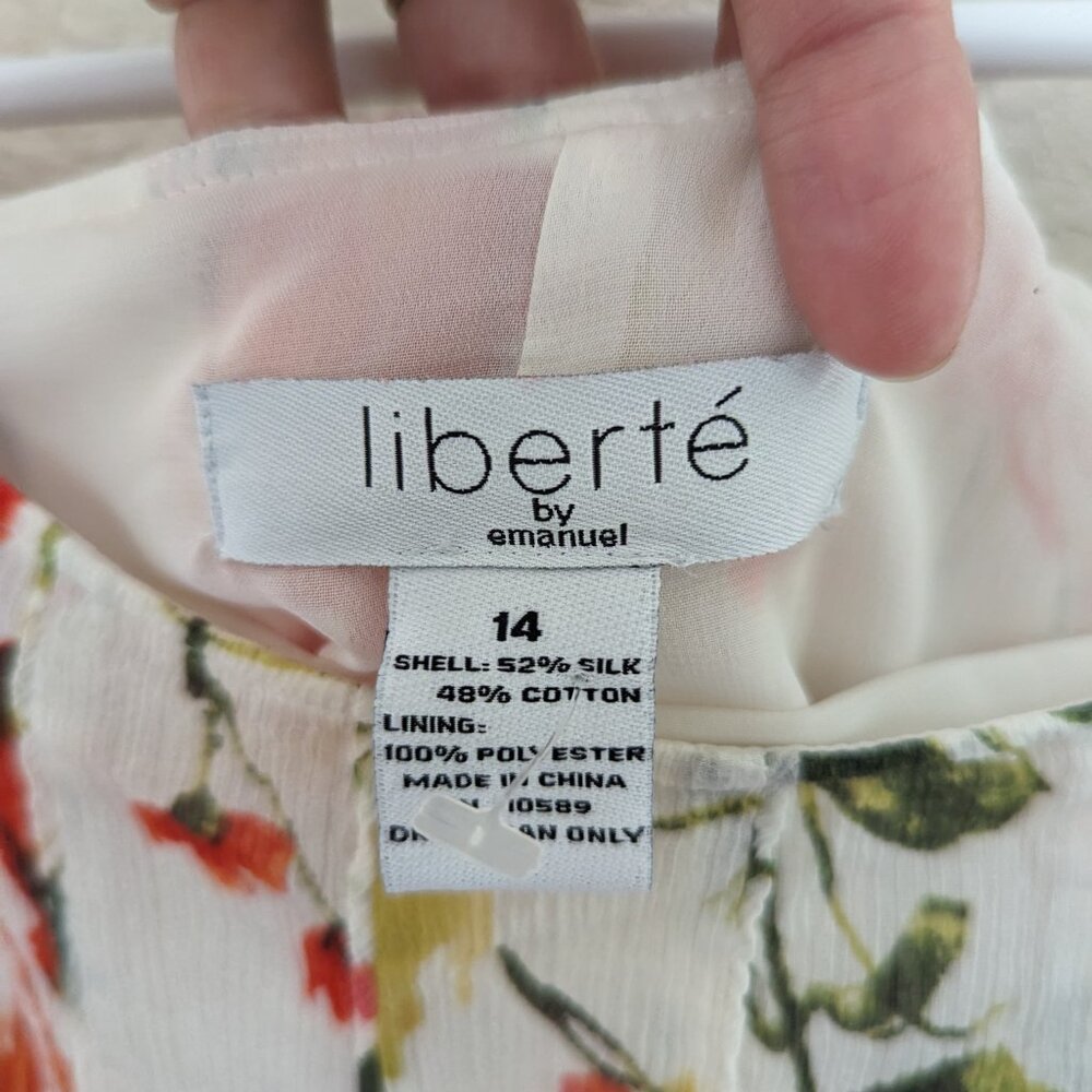 Liberte by Emanuel Pleated Watercolor Floral Skirt Silk Cotton Size 14 - Picture 5 of 6